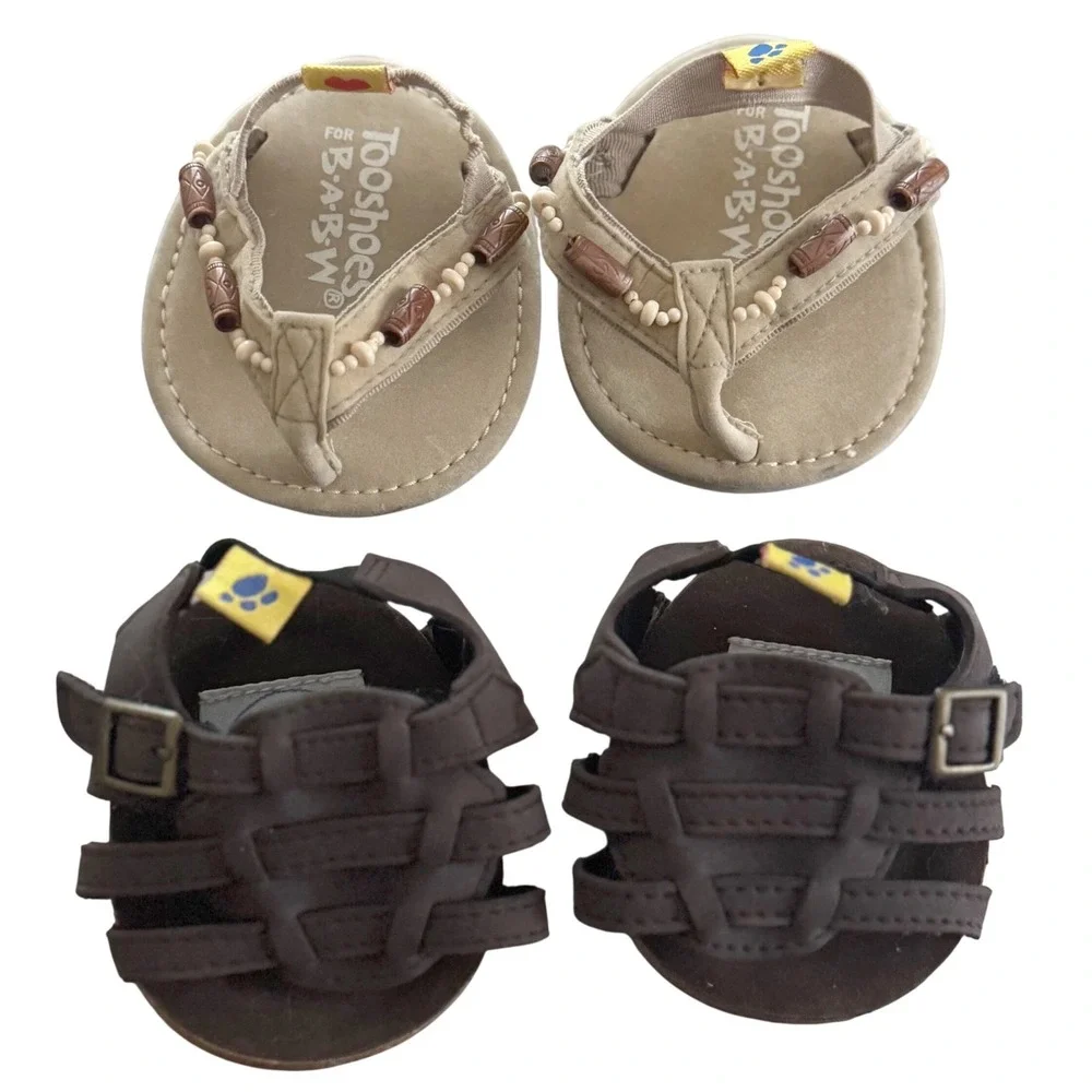 Build-A-Bear Sandals Lot Set of Two Pair - Beaded Flip Flops & Brown Gladiators